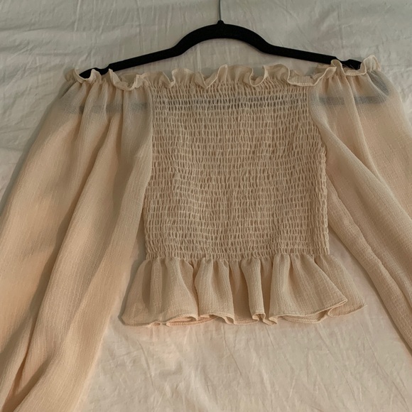 Tulle long sleeve ruffle off the shoulder top - Picture 1 of 1